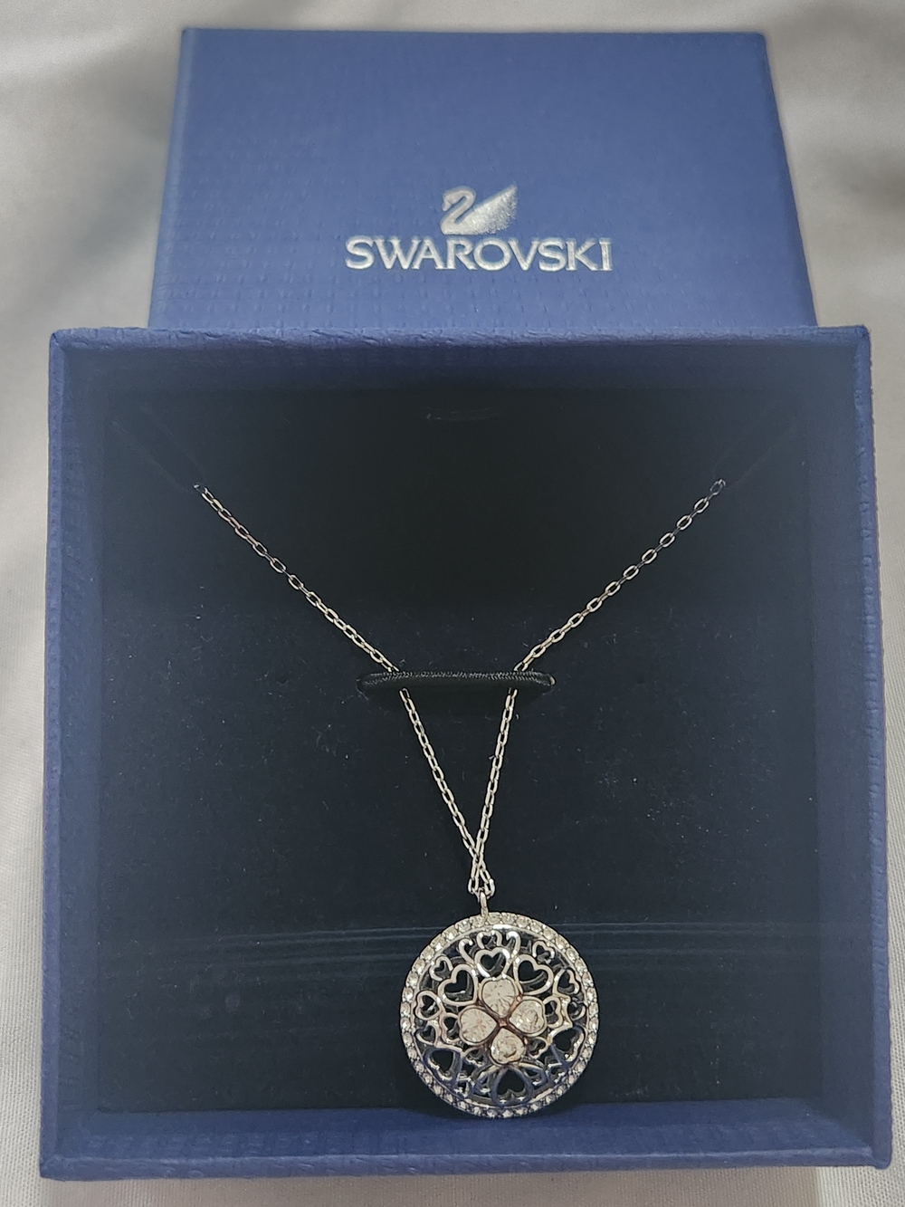 Swarovski Reversible Heart Filgree Hemisphere Necklace In Box-gift Ready - Picture 3 of 8